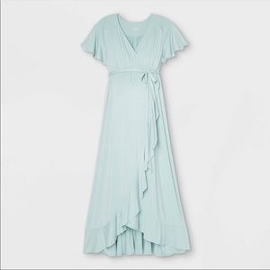 Flutter short sleeve knit wrap maternity dress